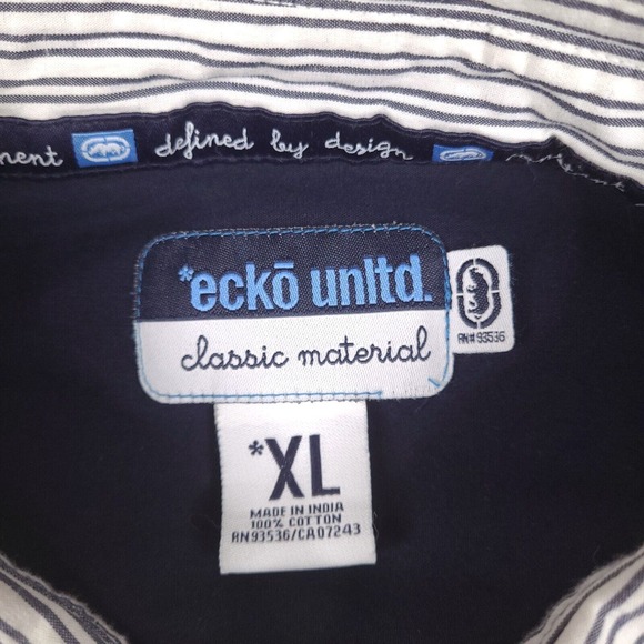 Ecko Unltd Shirt Mens XL White Striped Button Down Classic Material Short Sleeve - Picture 2 of 14